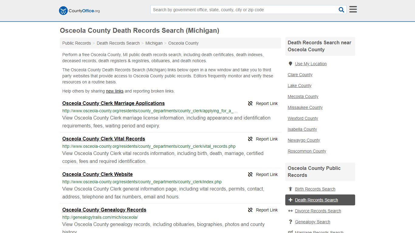 Death Records Search - Osceola County, MI (Death ...