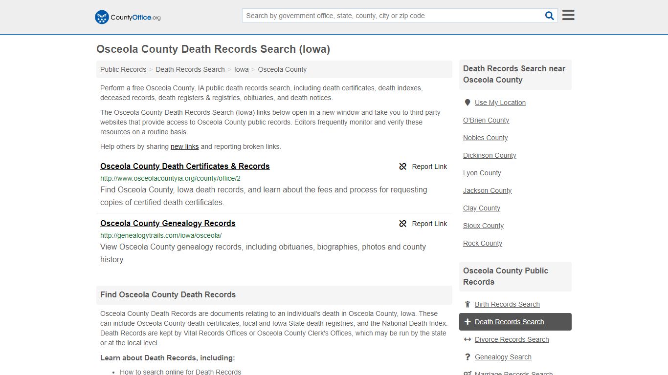 Death Records Search - Osceola County, IA (Death ...