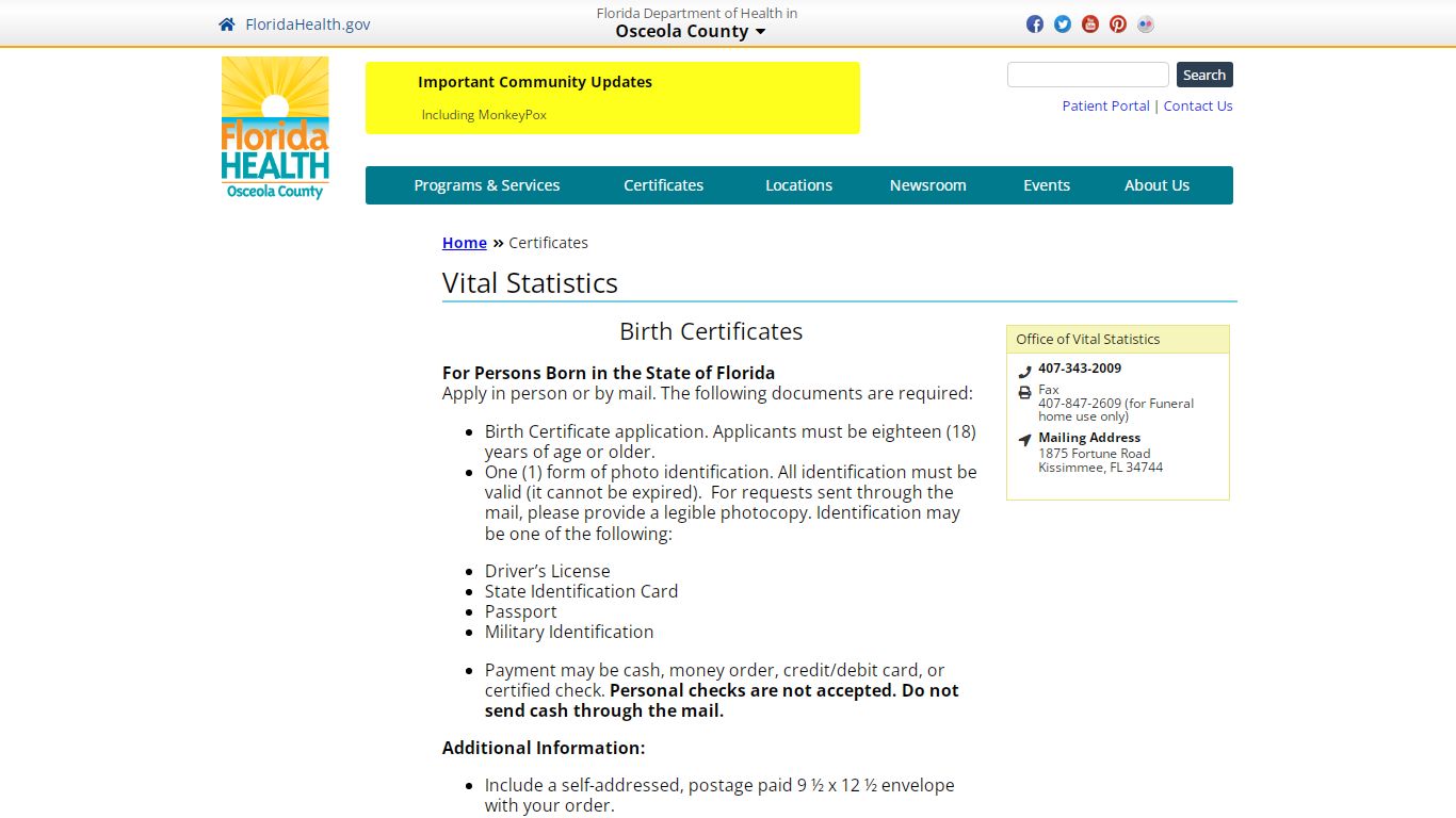 Vital Statistics | Florida Department of Health in Osceola