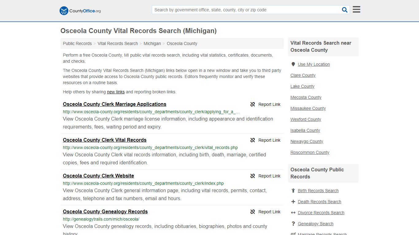 Vital Records Search - Osceola County, MI (Birth, Death ...